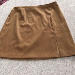 Two Roads size 14, tan mini skirt, zipper, slit in front used but in great shape
